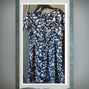 Brooks Brothers Dress Ladies 16 Blue white Fit and flare EUC